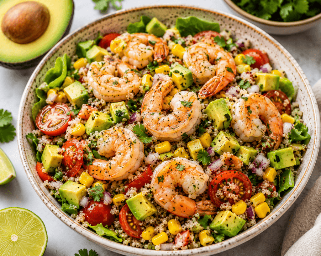 Shrimp Salad with Quinoa, Corn, and Avocado