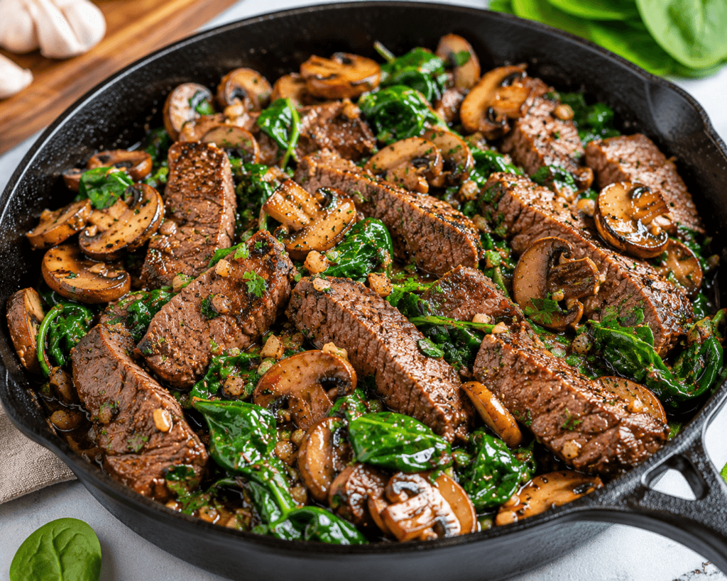 Steak, Mushroom, and Spinach Skillet
