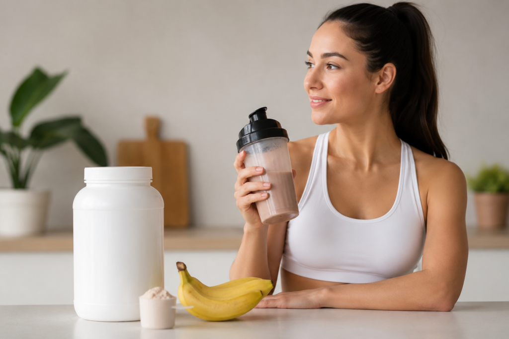women and protein shakes